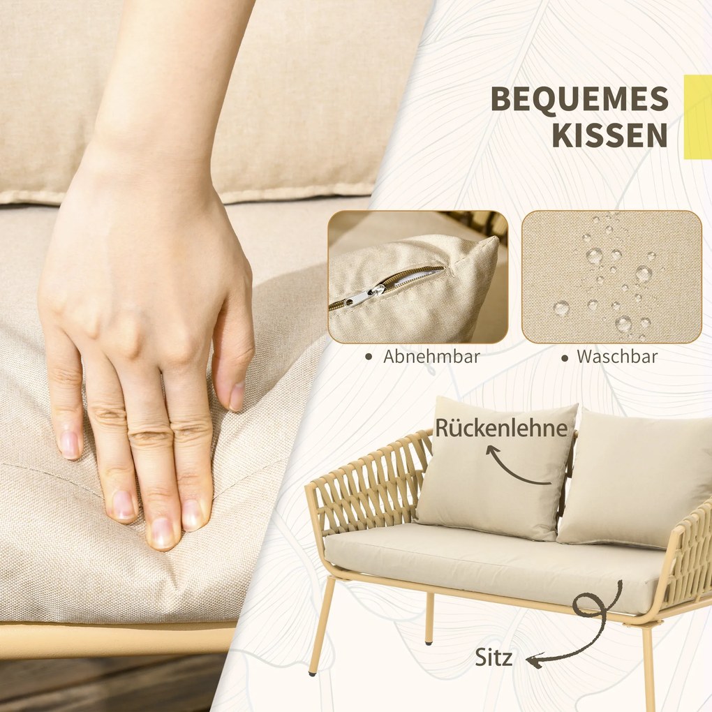 Outsunny Zestaw Mebli Ogrodowych 4-częściowy Khaki z Rattanem | Aosom PL