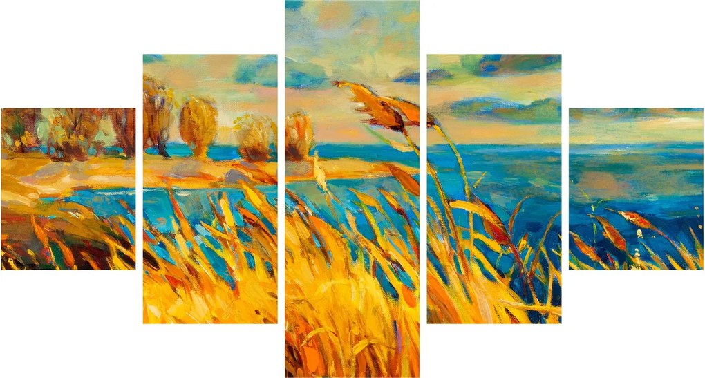 Obraz - Zachód słońca nad jeziorem, obraz akrylowy (125x70 cm)