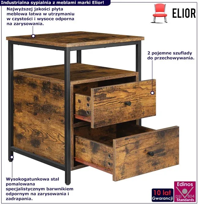 Industrialna szafka nocna z 2 szufladami - Elira