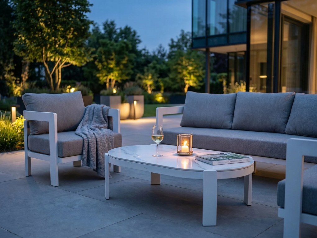 Zestaw mebli ogrodowych biały, trwały, nowoczesny