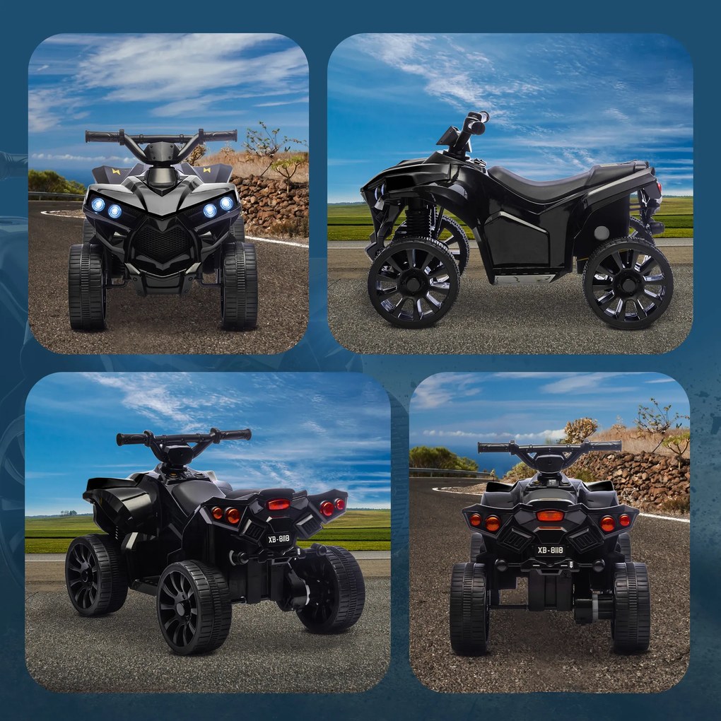 AIYAPLAY Quad dziecięcy elektryczny 6 V quad dla dzieci z funkcją przód/tył, muzyką, reflektorami LED Czarny