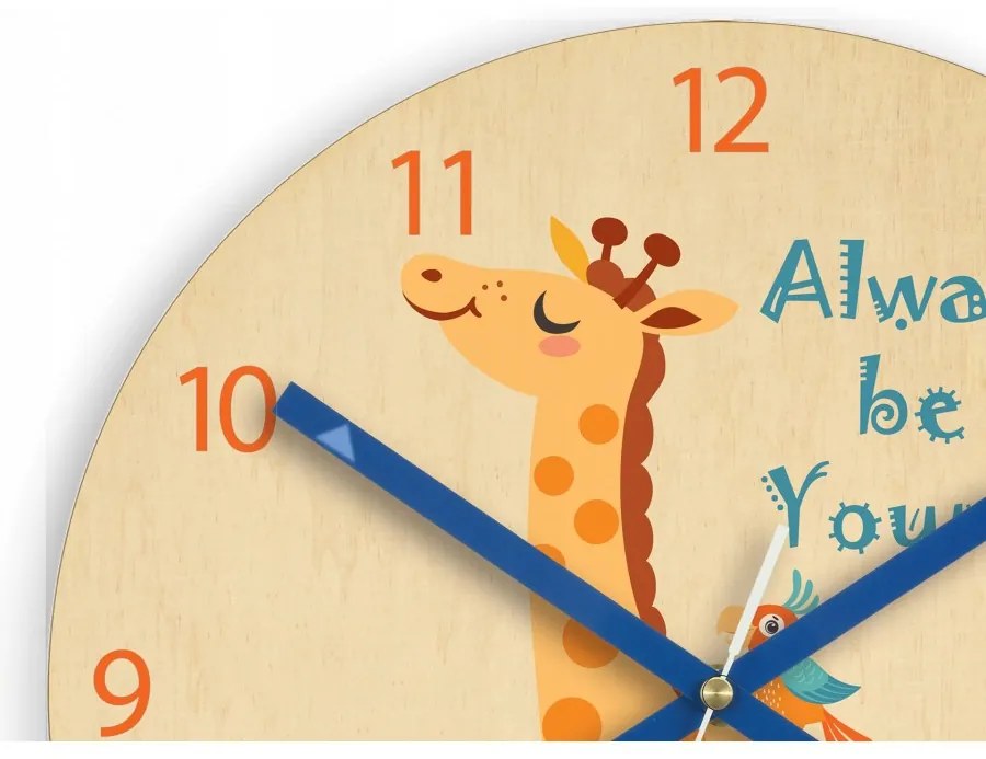 Zegar ścienny cichy do pokoju dziecięcego drewniany nowoczesny żyrafa