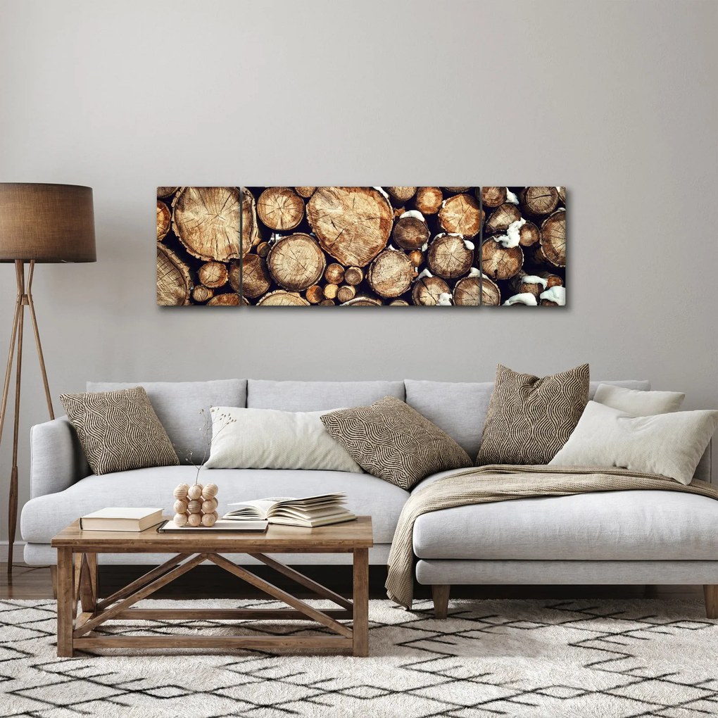 Obraz - Drewno w śniegu (170x50 cm)
