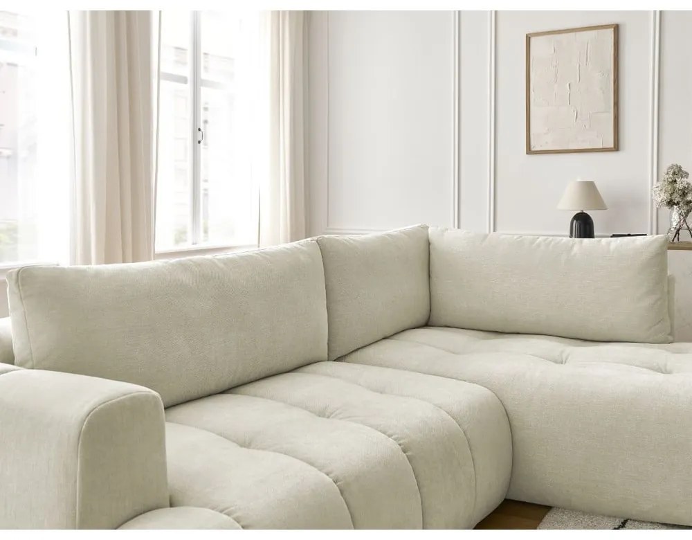 Beżowy rozkładany/ze schowkiem narożnik (prawostronny/w kształcie litery L) Fuji – Bobochic Paris