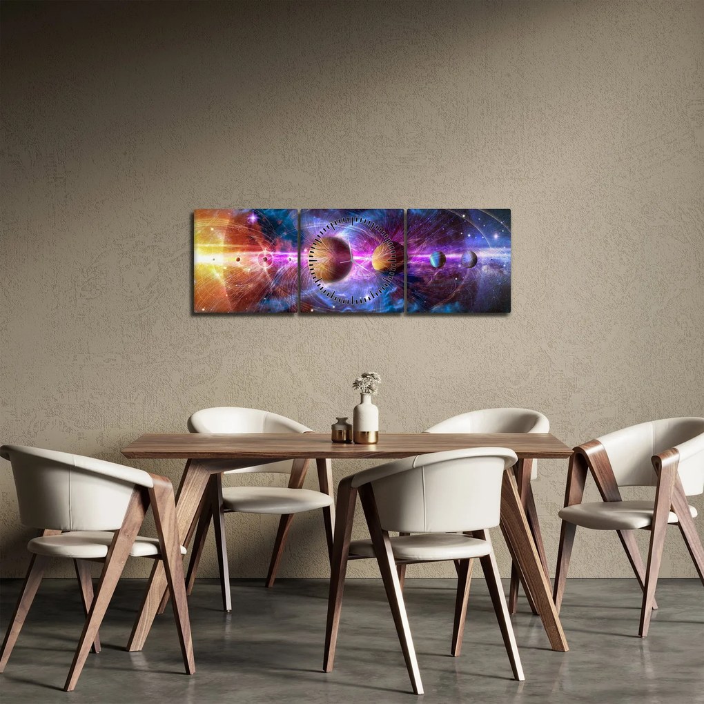 Obraz - Układ Słoneczny (z zegarem) (90x30 cm)