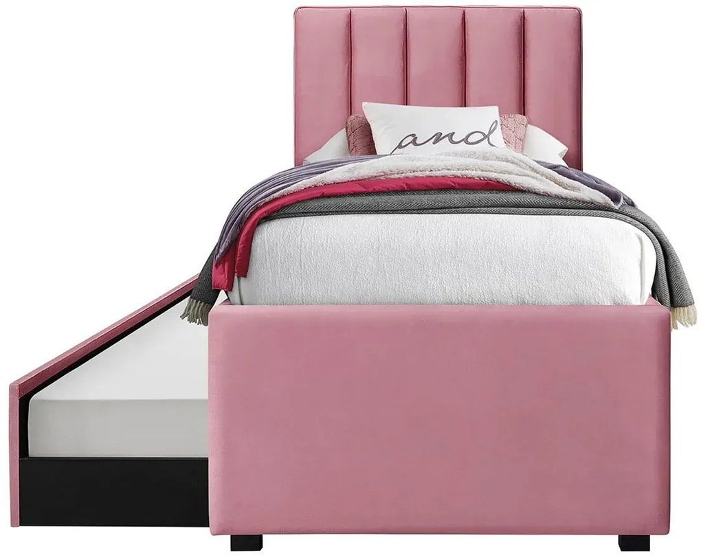 Łóżko różowe tapicerowane z wysuwanym stelażem R4-W31