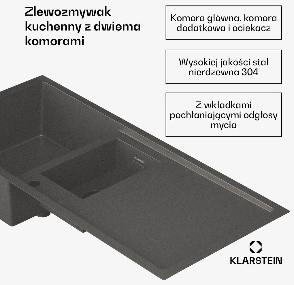 Klarstein TitanSteel zlewozmywak kuchenny z ociekaczem, 100 x 45 cm (dł. x szer.)