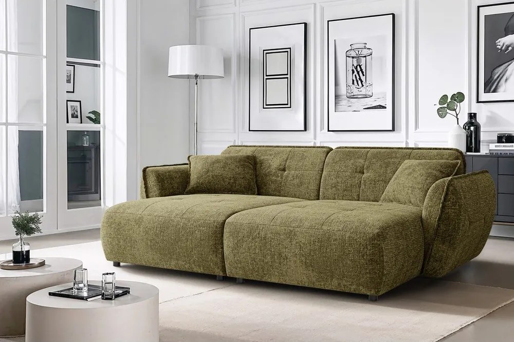 Zielona sofa z tkaniny szenilowej z szezlongiem 252 cm Nelia Big – Ropez