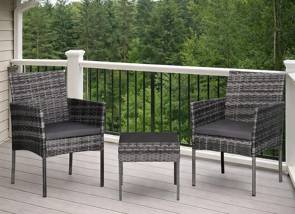 Mały zestaw mebli balkonowych dla 2 osób Riviera 844, technorattan szary