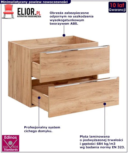 Podwieszana szafka łazienkowa pod umywalkę z szufladami - Malta 3X Dąb 80 cm