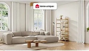 Kanapa narożna prawostronna dużych rozmiarów z beżową tkaniną melanż - POGNI marki Maison Céphy