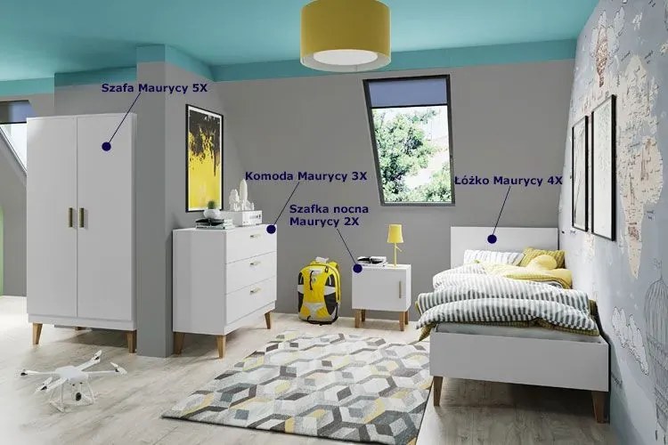 Biały zestaw mebli do pokoju dziecięcego z łóżkiem P7-A23