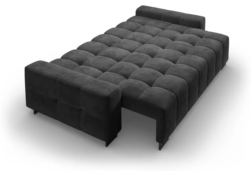 Ciemnoszara aksamitna rozkładana sofa ze schowkiem 250 cm Wicklow – Cosmopolitan Design