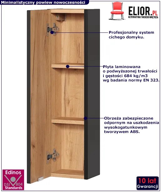 Pionowa wisząca szafka łazienkowa - Lunios 7X Czarny mat