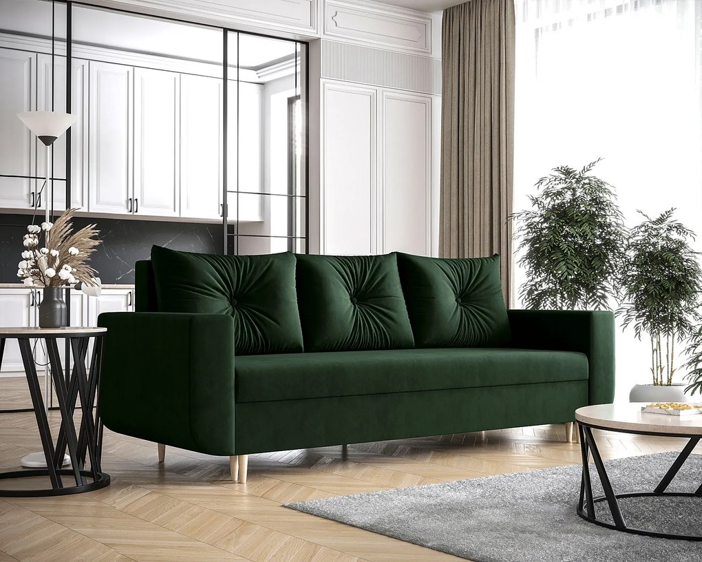 Ciemnozielona welurowa sofa tapicerowana S2-C42