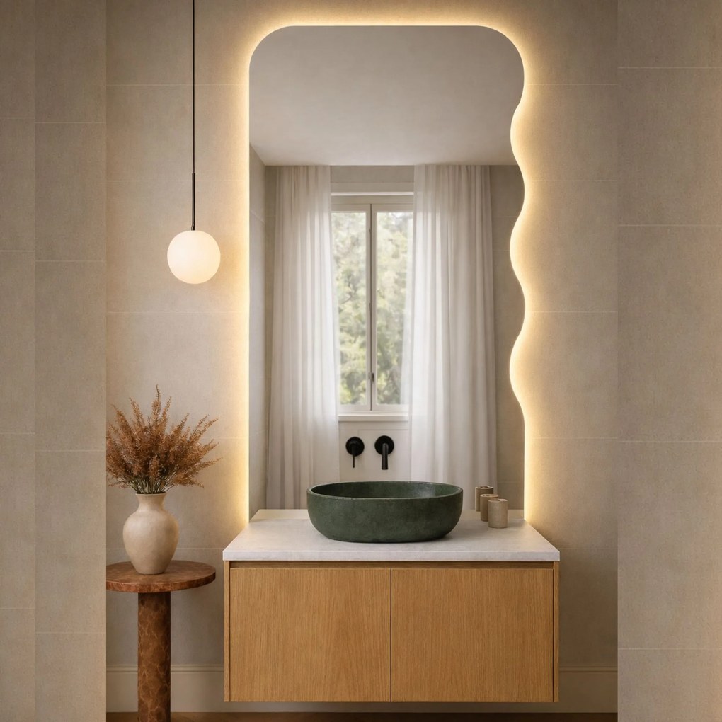 Lustro dekoracyjne oszlifowane z podświetleniem WAVE Aura Half LED  | Różne rozmiary | Różne kolory : Kolor tafli szkła - Brąz, Rozmiar - 80 x 160 cm, Wersja - Prawa
