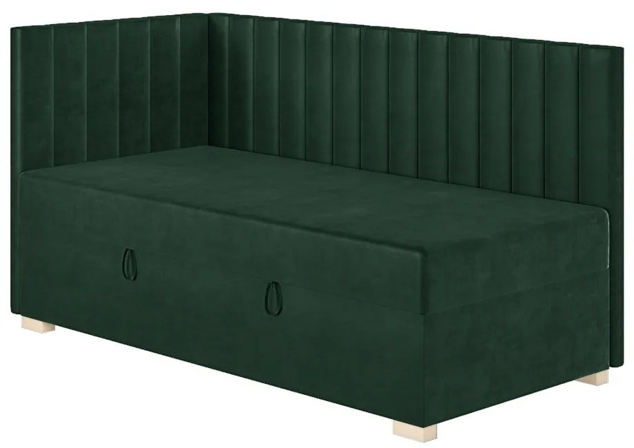 Ciemnozielone narożne łóżko dziecięce ze schowkiem i materacem 90x200 cm Snugi – Ghado