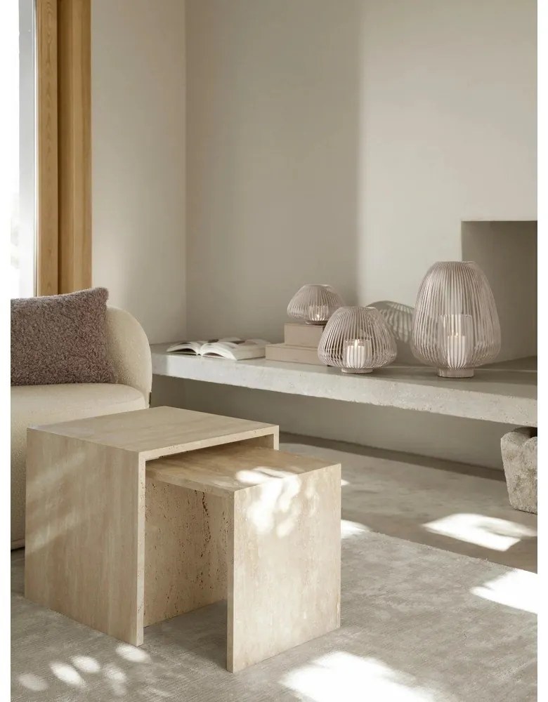Beżowe pojemniki dekoracyjne ze sztucznej skóry z pokrywką zestaw 2 szt. 40x30x11 cm Sahla – Blomus