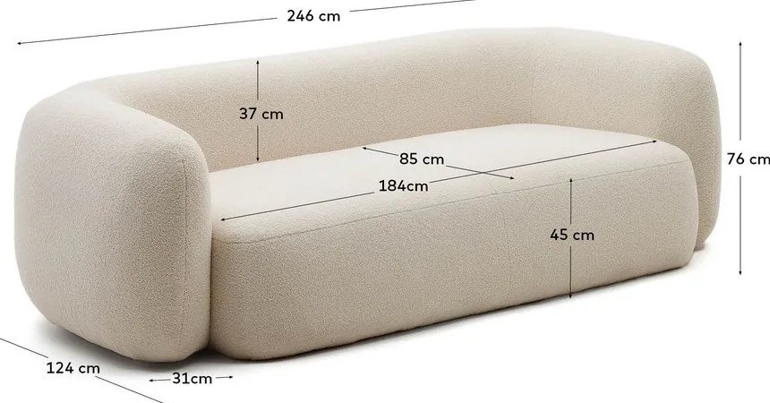 Kremowa sofa z materiału bouclé 246 cm Martina – Kave Home