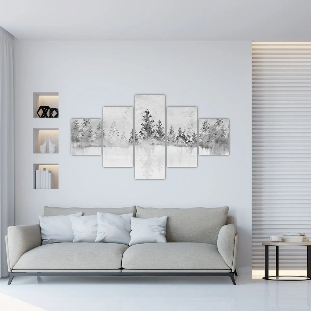 Obraz - Jeleń nad jeziorem (125x70 cm)