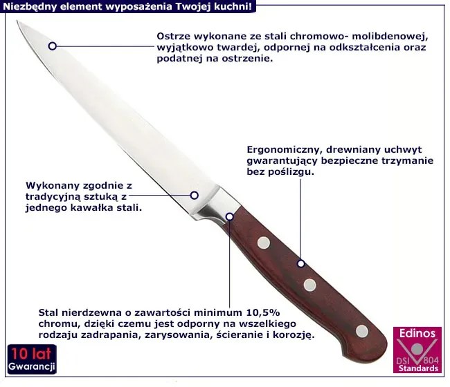 Nóż kuchenny z ostrzem ze stali chromowo- molibdenowej Jorkis 7X