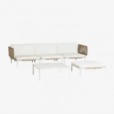 Modułowa Sofa Ogrodowa 3-częściowa Z 2 Narożnymi Fotelami, Pufem I Stolikiem Kawowym Roubly Beige Migdałowa - Sklum