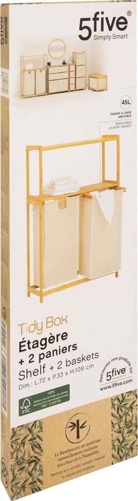 Regał bambusowy z koszem na pranie TIDY BOX, 72 x 33 x 109 cm