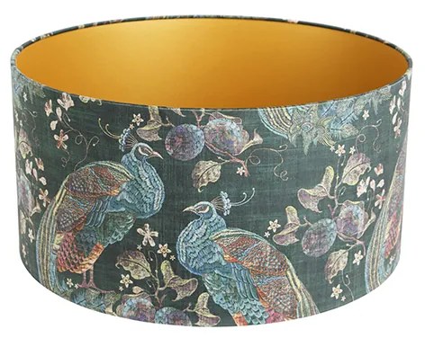 Abażur welurowy zielony paw 50/50/25 złote wnętrze