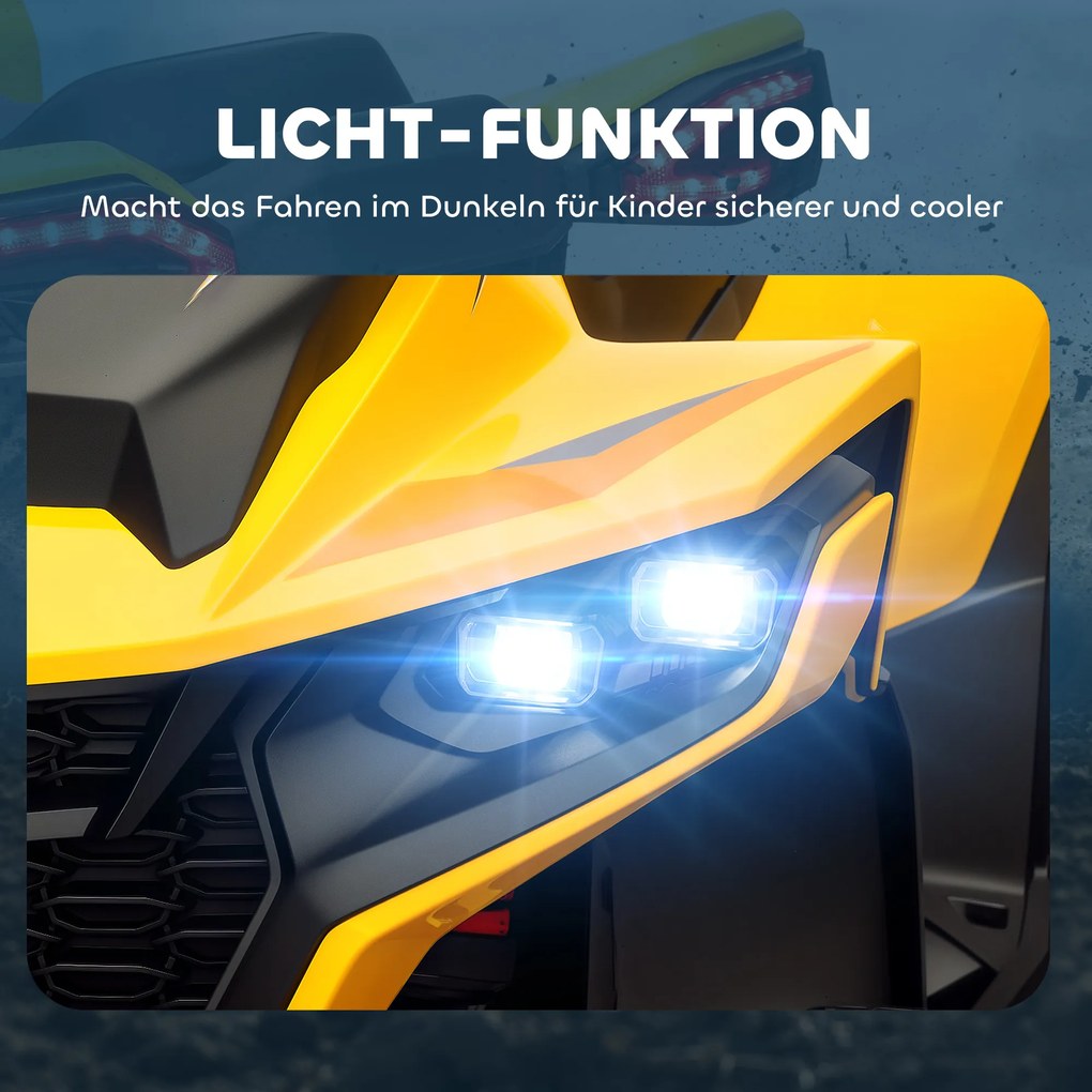 AIYAPLAY Dziecięcy Elektryczny Quad, 3-6 km/h, Reflektory LED, Muzyka, USB, dla Dzieci 3-8 Lat, Żółty