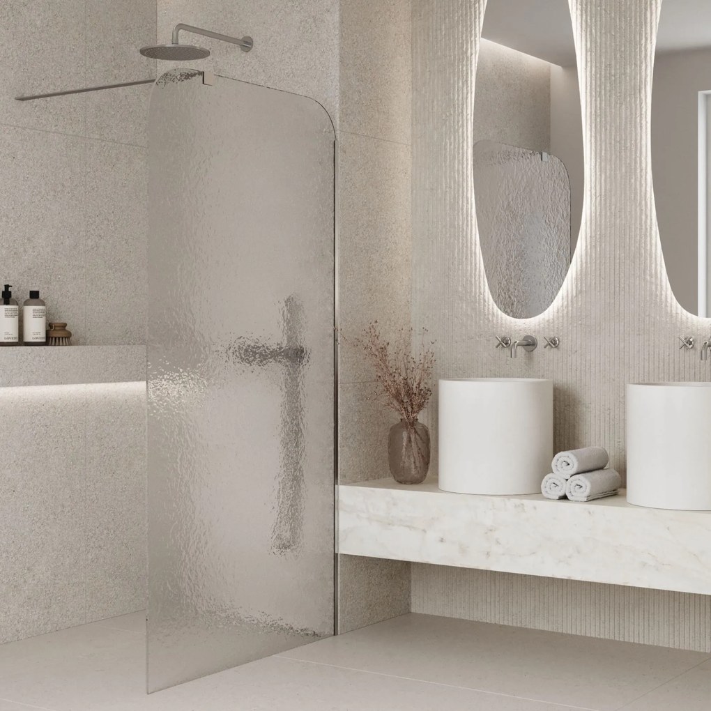 Ścianka prysznicowa WALK IN FIX artystyczna transparentna 8 mm ARTE Frozen Square Clear MASSI | Różne rozmiary : Kolor profili kabiny - złoty szczotkowany, Szerokość ścianki - 70 cm, Typ montażu - WALK in FIX (Do ściany)