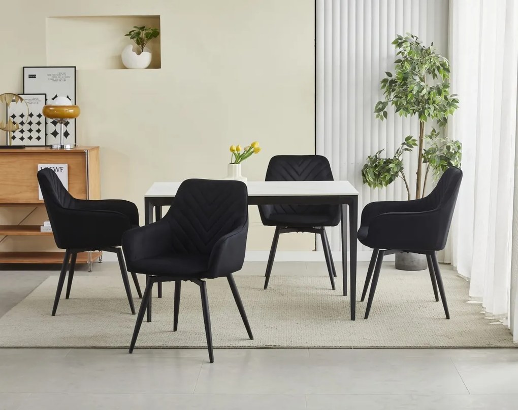 Obrotowy fotel jadalniany NANA360 VELVET, czarny