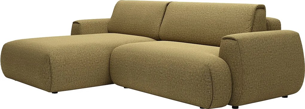 Kanapa narożna rozkładana z tkaniny szenilowej w kolorze oliwkowej zieleni MONELIA