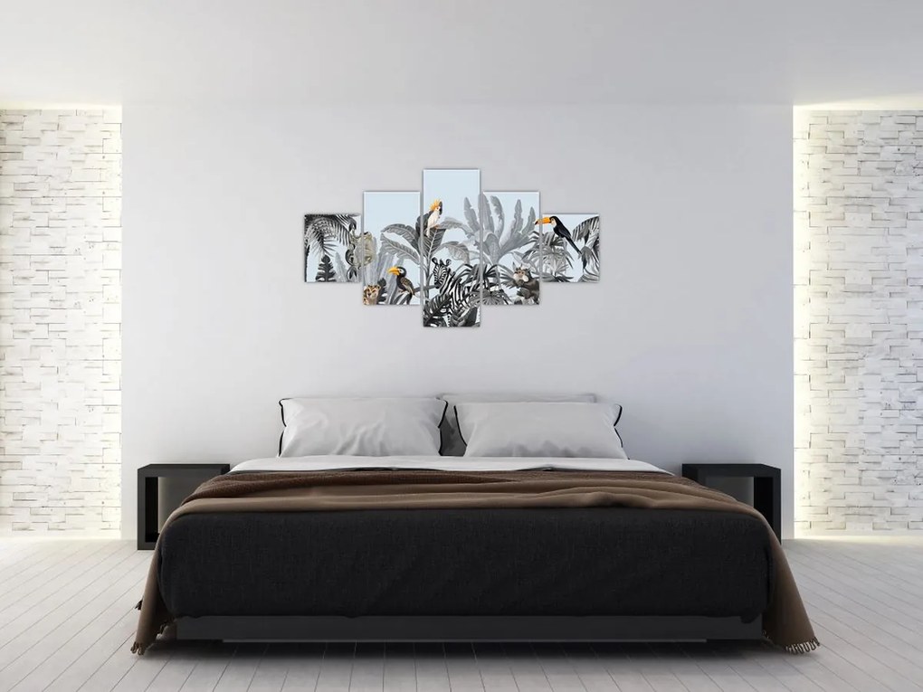 Obraz zwierząt w tropikalnym lesie (125x70 cm)