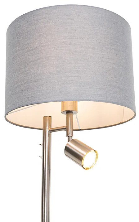 Lampa podłogowa ze stali z szarym abażurem i lampką do czytania - Jelena
