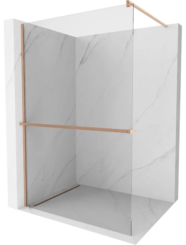 Mexen Kioto+ ścianka prysznicowa z półką Walk-in 85 x 200 cm, transparent, miedź szczotkowana - 800-085-121-65-00