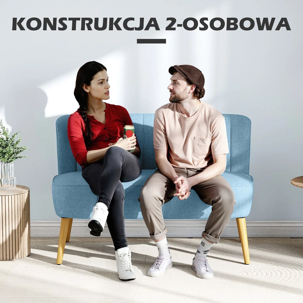HOMCOM Sofa 2-osobowa, miękka tapicerka, łatwa w pielęgnacji, do 220 kg, 117 x 56,5 x 77 cm, niebieska | Aosom PL