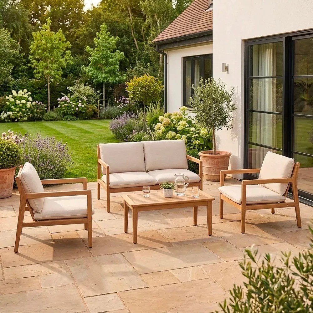 Zestaw mebli ogrodowych z litego drewna akacjowego w naturalnym kolorze dla 4 osób Danubio – Bizzotto