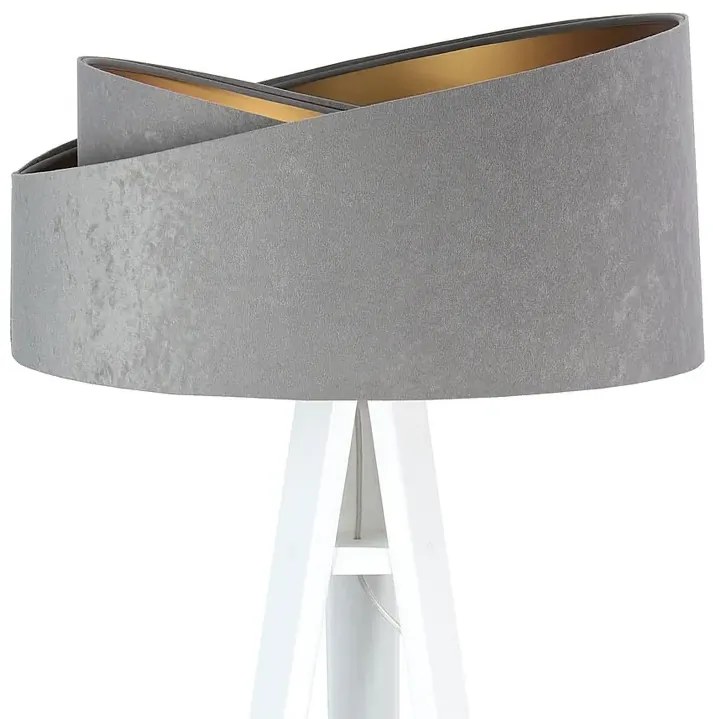 Szaro-biała asymetryczna lampa stojąca trójnóg - S025 L3-R88