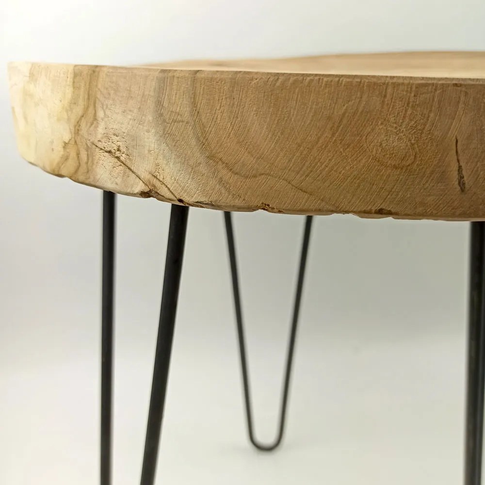 Drewniany stołek, taboret z metalowymi nogami, industrial, natural style
