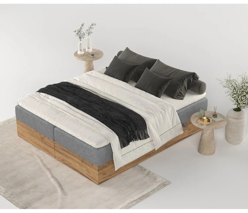 Szaro-naturalne łóżko boxspring ze schowkiem 140x200 cm Faro – Maison de Rêve