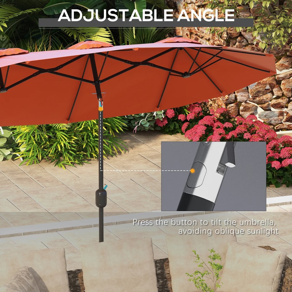 Outsunny Parasol przeciwsłoneczny, parasol ogrodowy, nachylany, z korbą ręczną, otwory wentylacyjne, poliester + stal, czerwone wino, 295 x 152 cm | Aosom PL