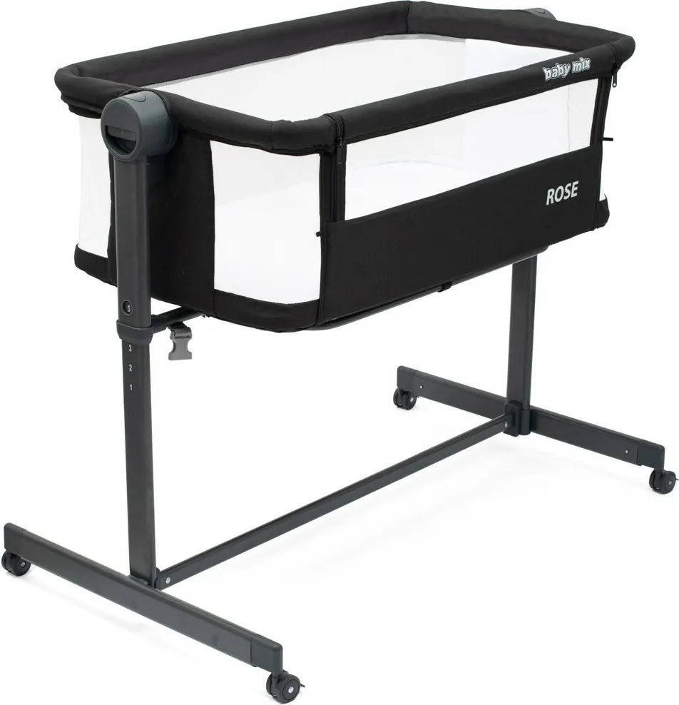 Baby Mix Łóżeczko dostawkowe Rose czarny, 84 x 80 x 52 cm