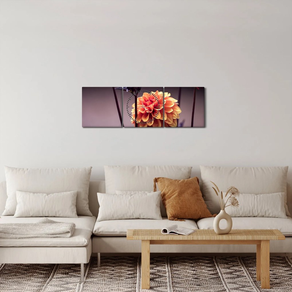 Obraz - Kwiat (z zegarem) (90x30 cm)