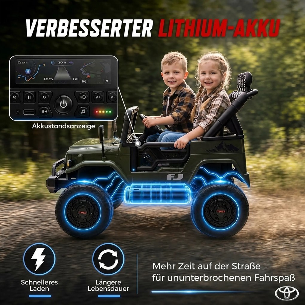 AIYAPLAY Dziecięcy samochód elektryczny TOYOTA FJ 24V zdalnie sterowany 200W silnik akumulator litowy 2-miejscowy dla 3-8 lat | Aosom PL