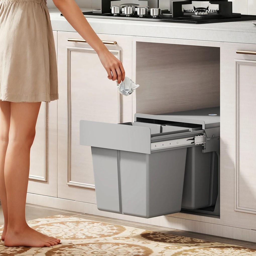 HOMCOM 31 l wysuwany pojemnik na odpady 15 l + 8 l x 2 z wyjmowanymi wiaderkami | Aosom PL