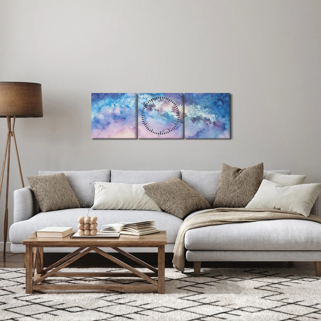 Obraz - Droga Mleczna, akwarela (z zegarem) (90x30 cm)