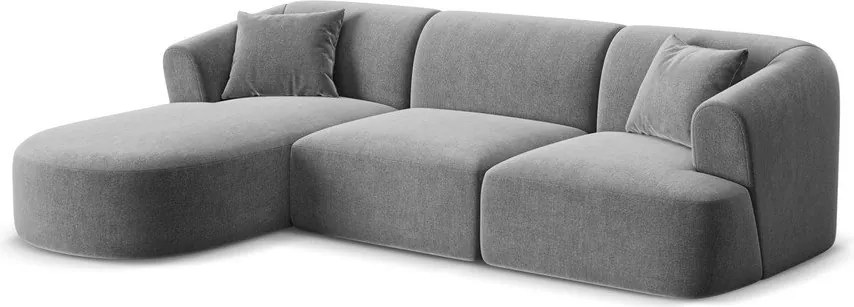 Jasnoszary aksamitny narożnik (lewostronny/z szezlongiem) Campi – Cosmopolitan Design