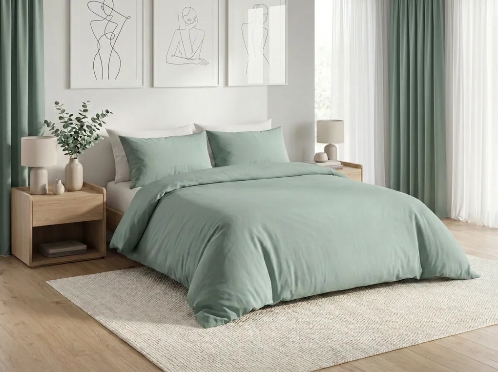 PrzytulneMieszkanie.pl PrzytulneMieszkanie.pl Bawełniana pościel CALMORA szałwiowa zieleń Rozmiar pościeli: 2 szt 70 x 90 cm | 160 x 220 cm