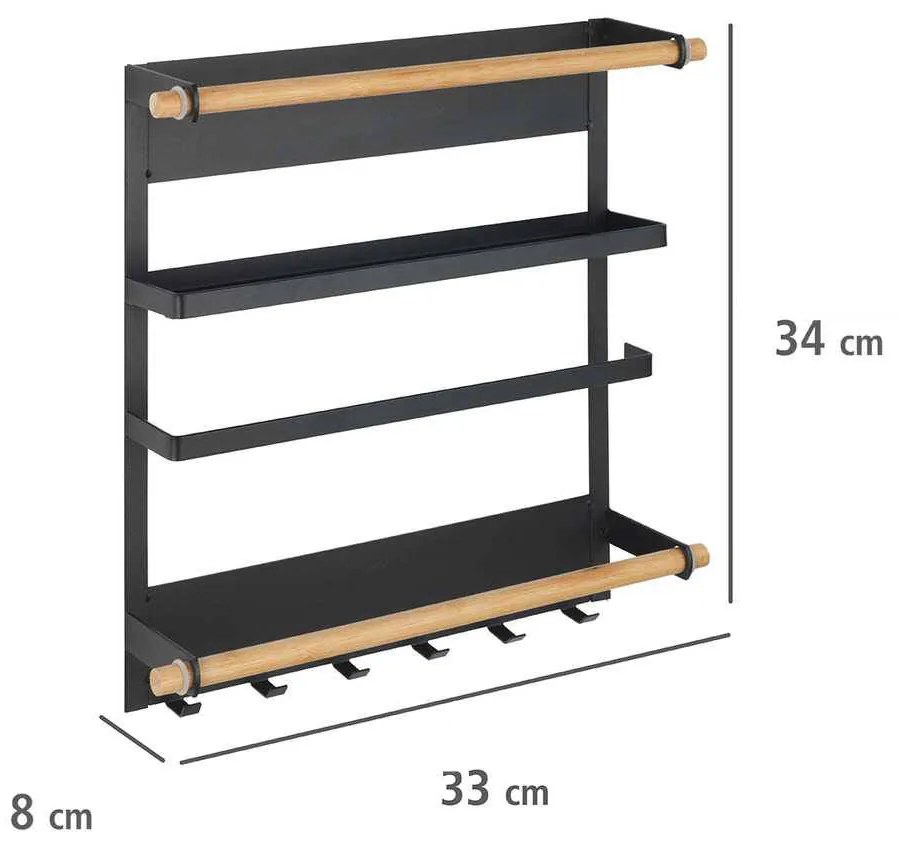 Wielofunkcyjna półka kuchenna MAGNA z uchwytem na ręcznik papierowy i haczykami, montaż bez wiercenia, WENKO