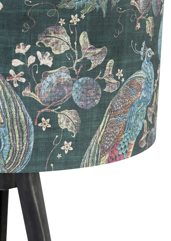Lampa podłogowa statyw czarna z abażurem w kolorze pawia 50 cm - Tripod Classic Nowoczesny Oswietlenie wewnetrzne